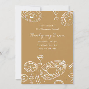 Doodle Illustrated Thanksgiving Dinner Holiday Invitation