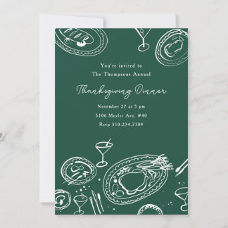 Doodle Illustrated Thanksgiving Dinner Holiday Invitation
