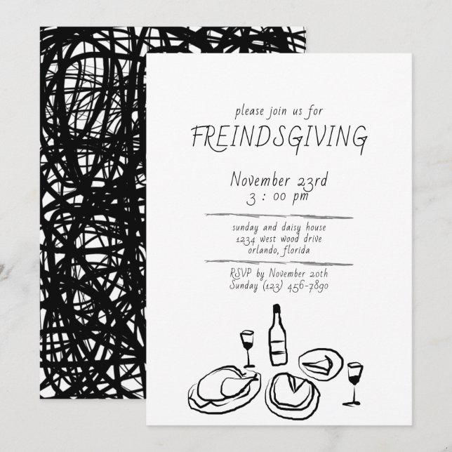 Doodle Illustration Friendsgiving Invitation (Front/Back)
