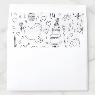 Doodle Illustrations Wedding in Black and White Envelope Liner