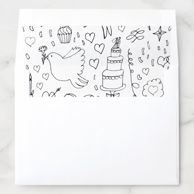 Doodle Illustrations Wedding in Black and White Envelope Liner (In Envelope)