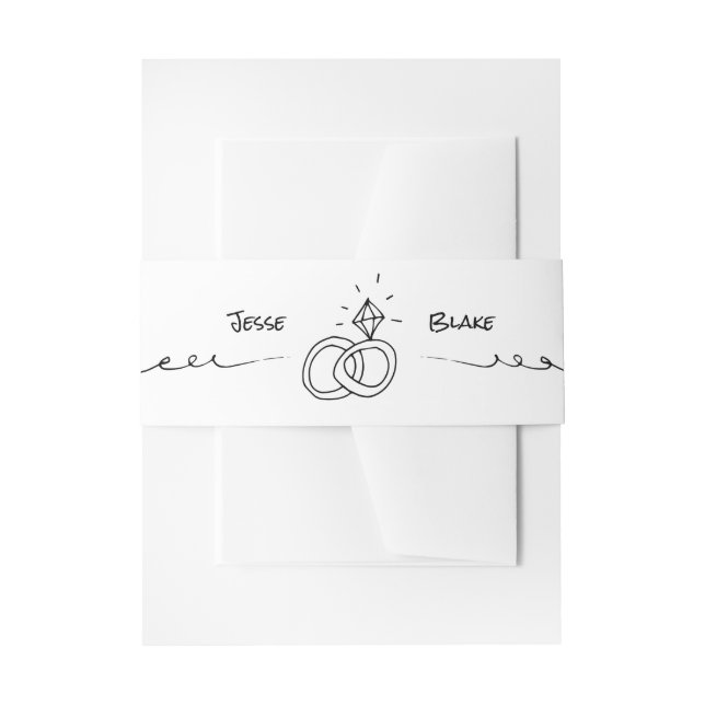 Doodle Illustrations Wedding in Black and White Invitation Belly Band (Front Example)