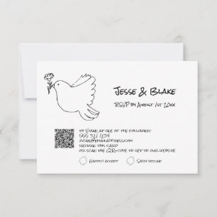 Doodle Illustrations Wedding in Black and White RSVP Card