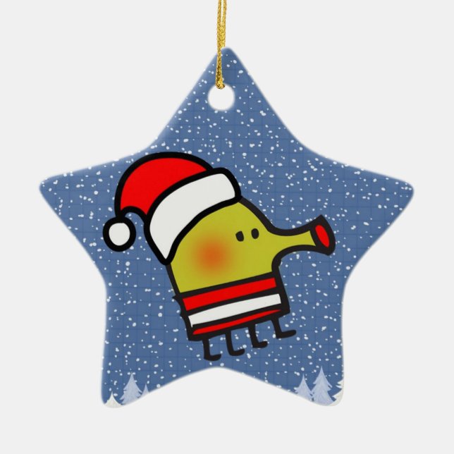 Doodle Jump Christmas Star Ceramic Ornament (Front)
