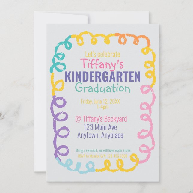 Doodle Kindergarten Graduation Party Invitation (Front)