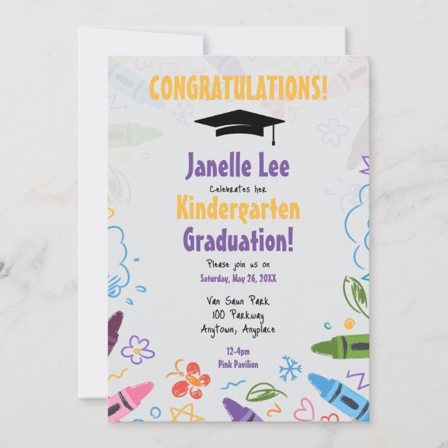 Doodle Kindergarten Graduation Party Invitation (Front)