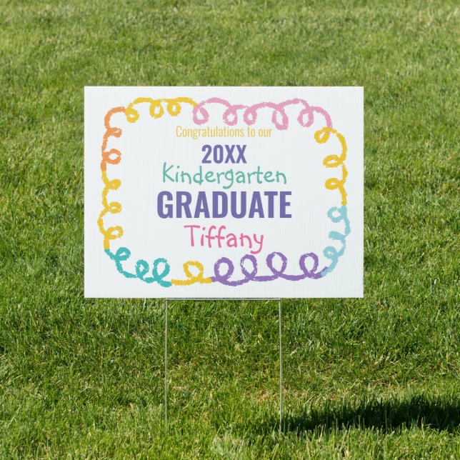 Doodle Kindergarten Graduation Party Yard Sign (Insitu)