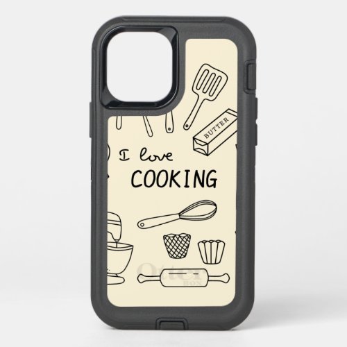 Doodle_kitchen_utensils OtterBox Defender iPhone 12 Case