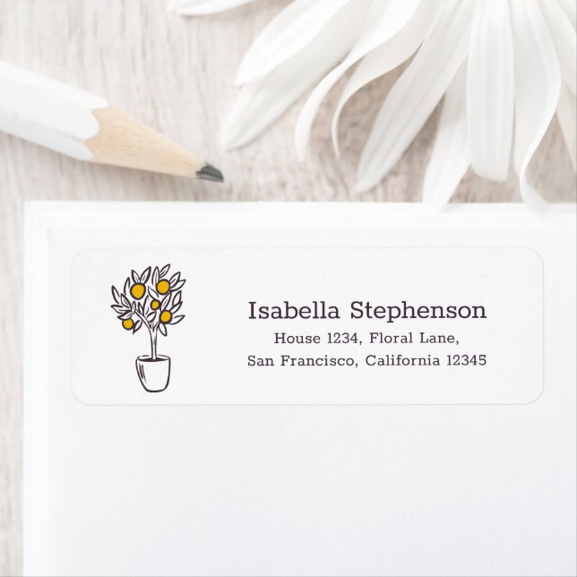 Doodle Lemon Tree Botanical Return Address Label (Insitu)