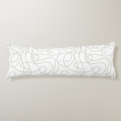 Doodle Line Art Pattern  BeigeWarm Gray on White Body Pillow