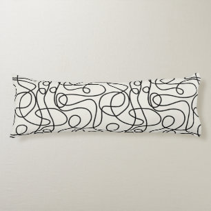 Doodle Line Art Pattern   Black on Cream Body Pillow