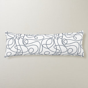 Doodle Line Art Pattern Blue-Gray on White Body Pillow
