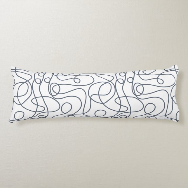 Doodle Line Art Pattern | Blue-Gray on White Body Pillow (Front)