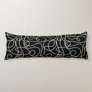 Doodle Line Art Pattern Cream on Black Body Pillow