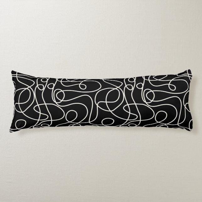Doodle Line Art Pattern | Cream on Black Body Pillow (Front)