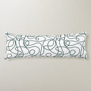Doodle Line Art Pattern Dark Emerald Green/White Body Pillow