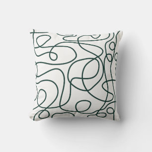 Doodle Line Art Pattern   Dark Emerald on White Throw Pillow