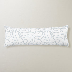 Doodle Line Art Pattern   Dusty Blue on White Body Pillow