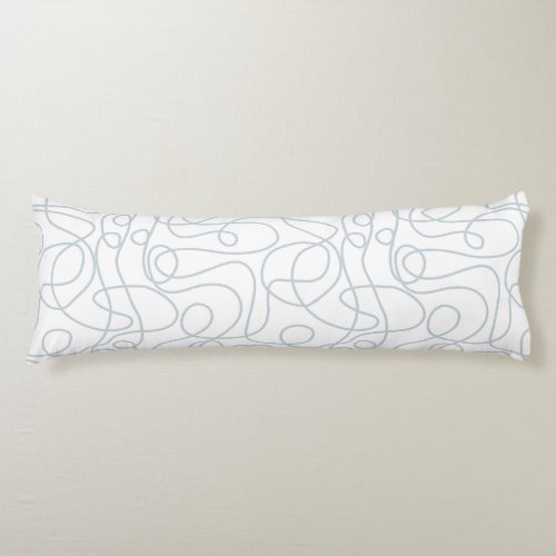 Doodle Line Art Pattern  Dusty Blue on White Body Pillow