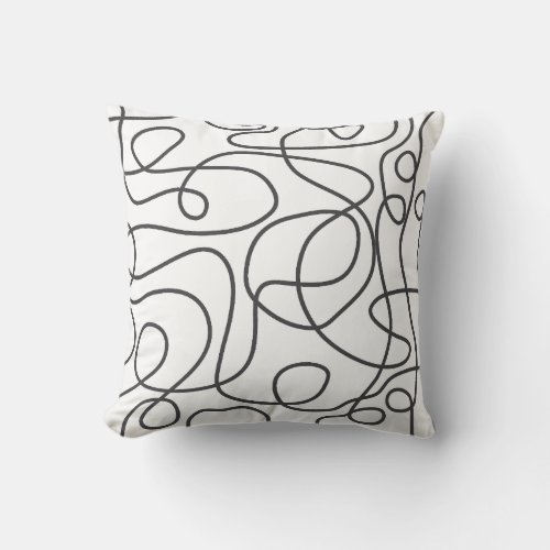 Doodle Line Art Pattern  Graphite on White Throw Pillow
