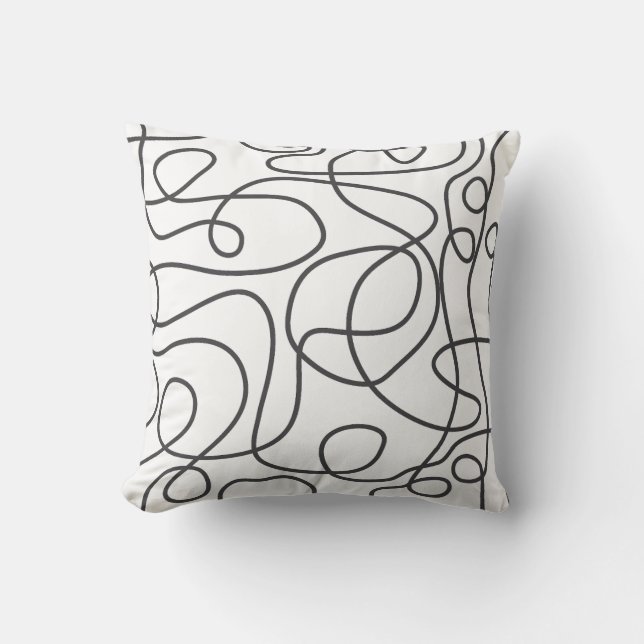 Doodle Line Art Pattern | Graphite on White Throw Pillow (Front)