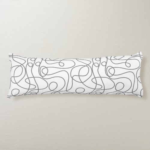 Doodle Line Art Pattern  Gray on White Body Pillow