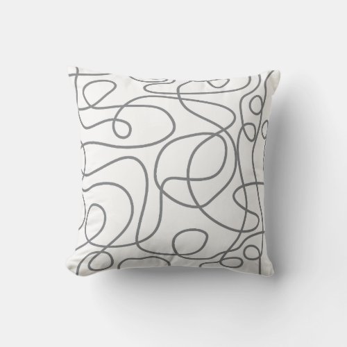 Doodle Line Art Pattern  Gray on White Throw Pillow