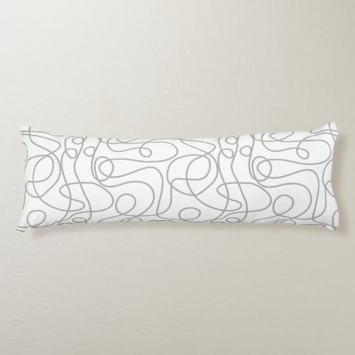 Doodle Line Art Pattern  Mid Gray Green on White Body Pillow