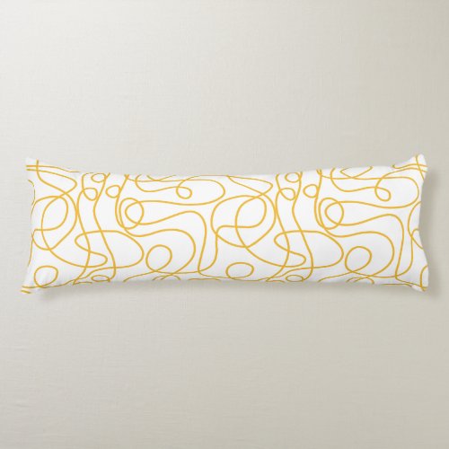 Doodle Line Art Pattern  Mustard Yellow on White Body Pillow
