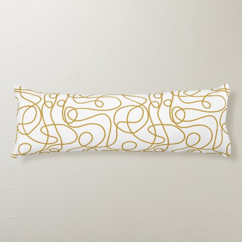 Doodle Line Art Pattern  Old Gold on White Body Pillow