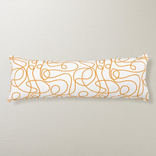 Doodle Line Art Pattern  Orange on White Body Pillow