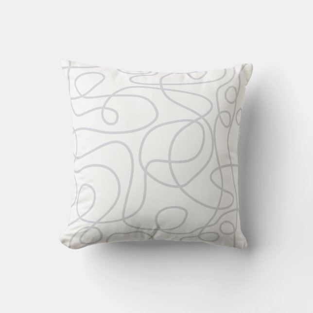 Doodle Line Art Pattern | Pale Gray on White Throw Pillow (Front)