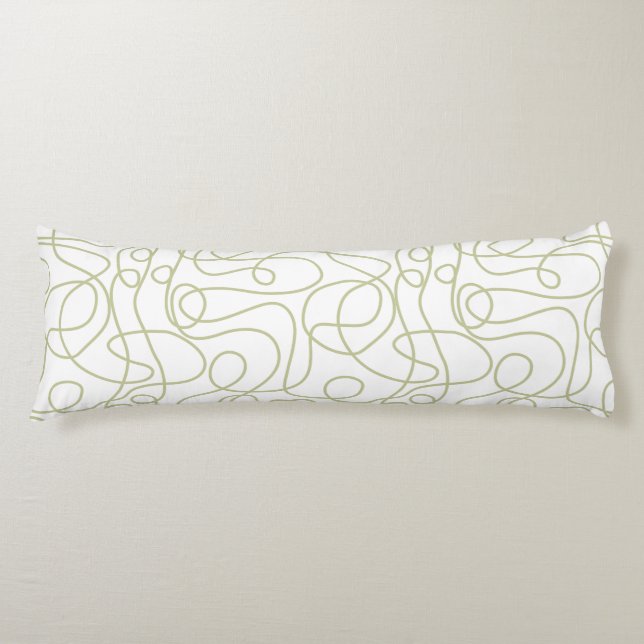 Doodle Line Art Pattern | Pale Pistachio on White Body Pillow (Front)
