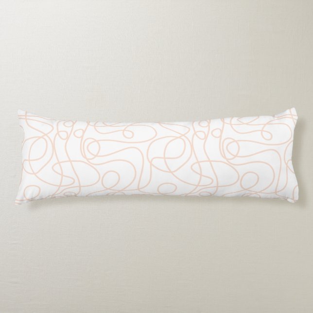 Doodle Line Art Pattern | Peach/Apricot on White Body Pillow (Front)