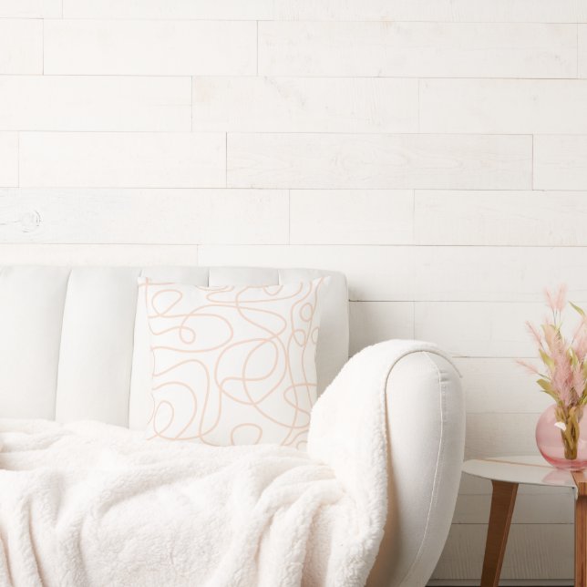 Doodle Line Art Pattern | Peach/Apricot on White Throw Pillow (Couch)