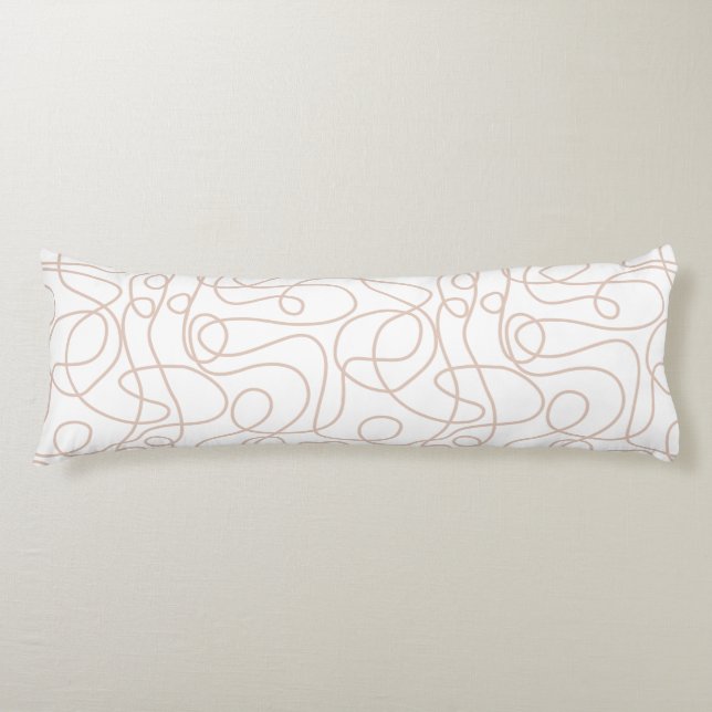 Doodle Line Art Pattern | Soft Terracotta on White Body Pillow (Front)