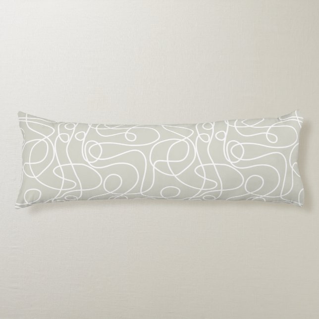 Doodle Line Art Pattern | White on Beige/Warm Gray Body Pillow (Front)