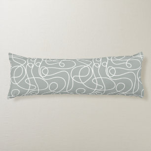 Doodle Line Art Pattern   White on Mid Gray Green Body Pillow