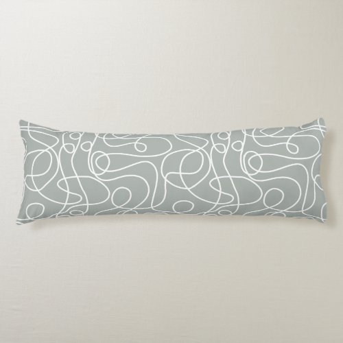 Doodle Line Art Pattern  White on Mid Gray Green Body Pillow