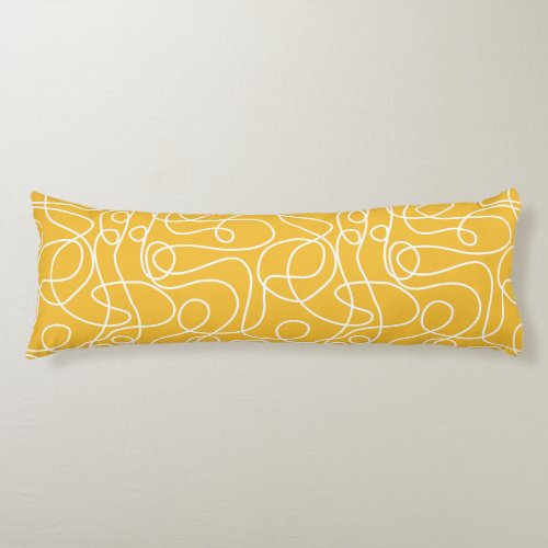 Doodle Line Art Pattern  White on Mustard Yellow Body Pillow