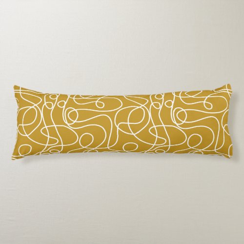 Doodle Line Art Pattern  White on Old Gold Body Pillow