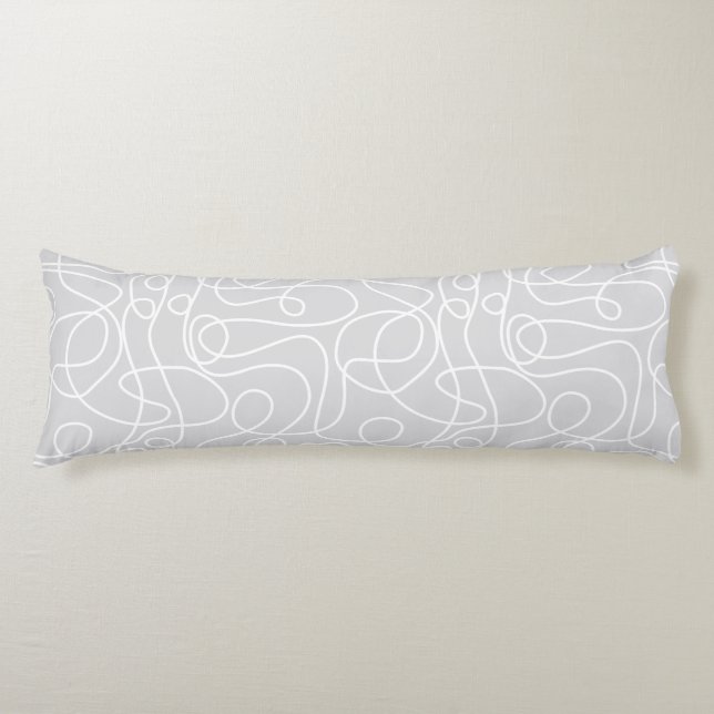 Doodle Line Art Pattern | White on Pale Gray Body Pillow (Front)