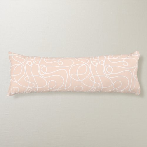 Doodle Line Art Pattern  White on PeachApricot Body Pillow