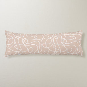 Doodle Line Art Pattern   White on Soft Terracotta Body Pillow