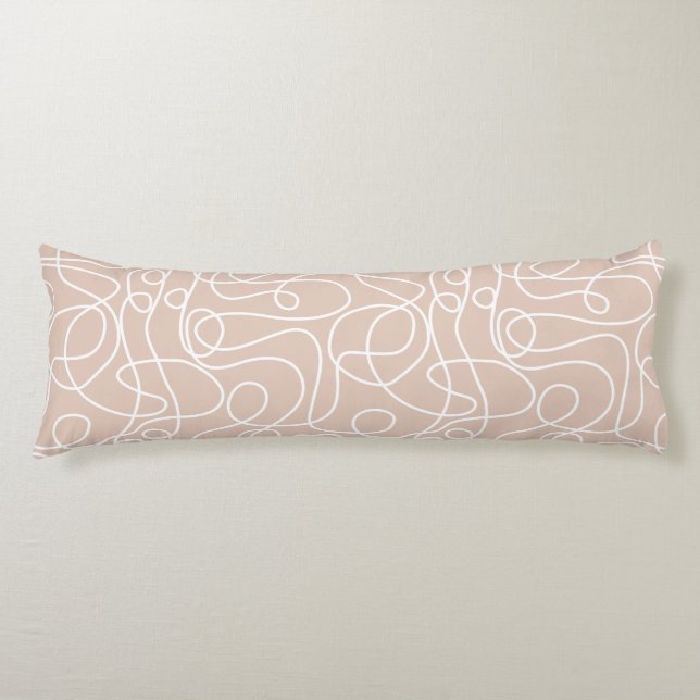 Doodle Line Art Pattern | White on Soft Terracotta Body Pillow (Front)