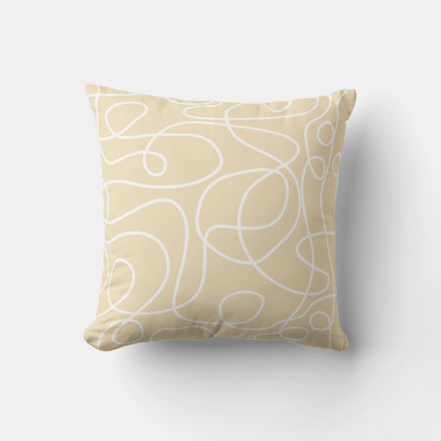 Doodle Line Art Pattern | White on Soft Yellow Throw Pillow (Front)