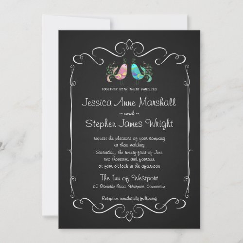 Doodle Lovebirds Chalkboard Wedding Custom Invitations
