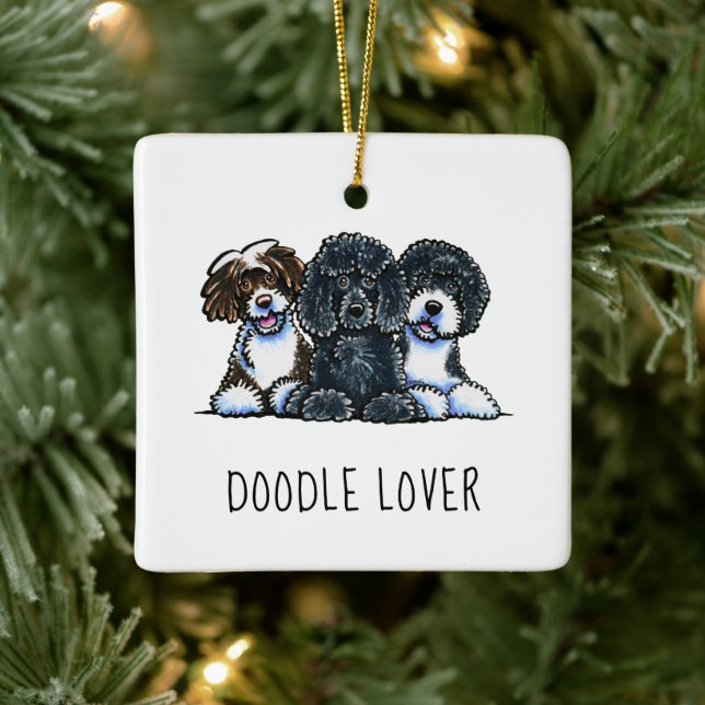 Doodle Lover Personalized Christmas Ceramic Ornament (Tree)