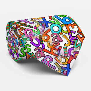 Doodle Lowercase Alphabet Pattern Neck Tie