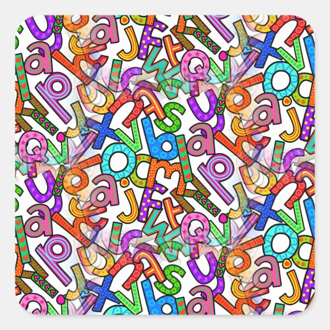 Doodle Lowercase Alphabet Pattern Square Sticker (Front)